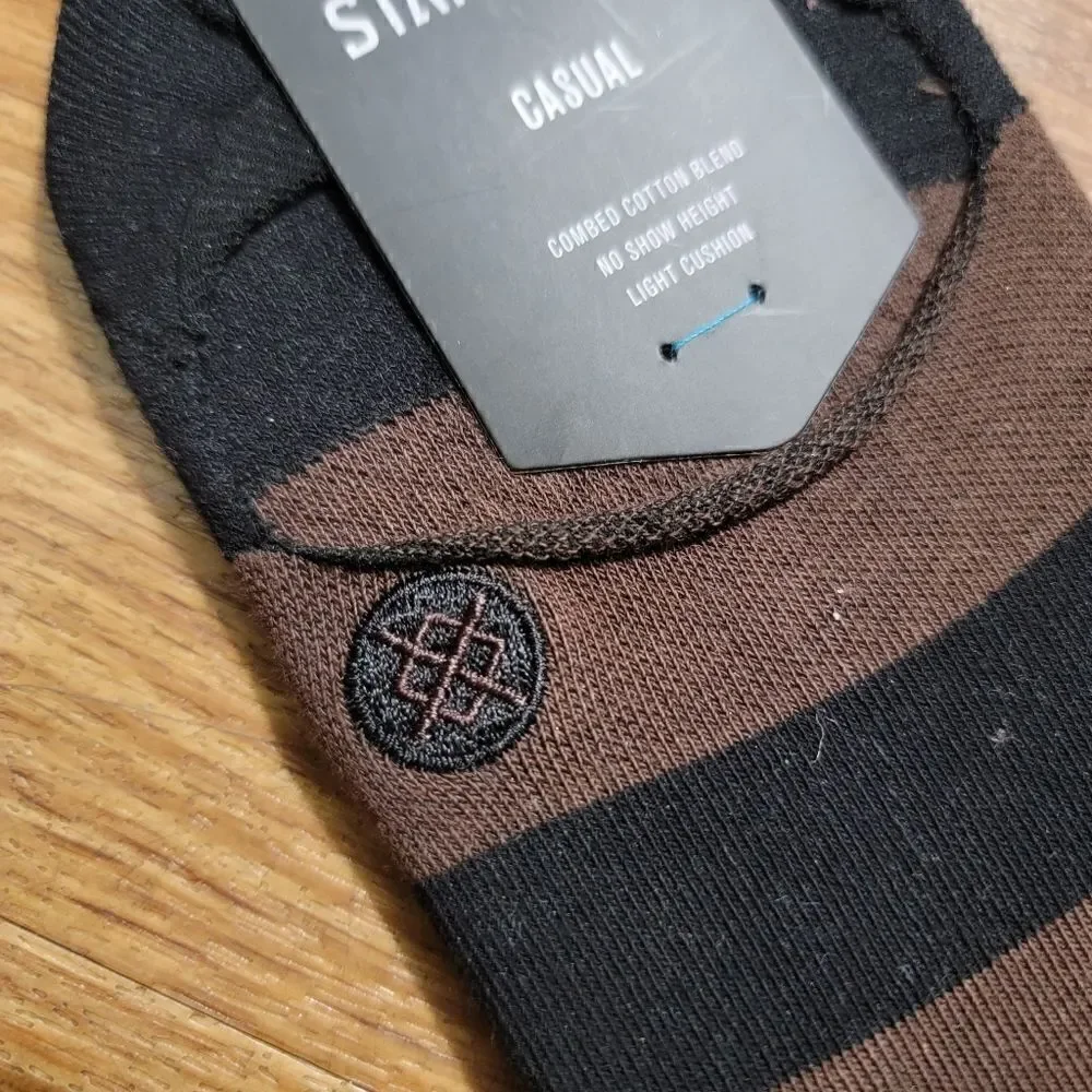 Stance Draft No Show Socks Black Brown Logo Size Large L Infiknit Casual New